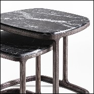 Side table set of 2 in solid ashwood in stained coffee finish with marble top 163-Asher Set of 2