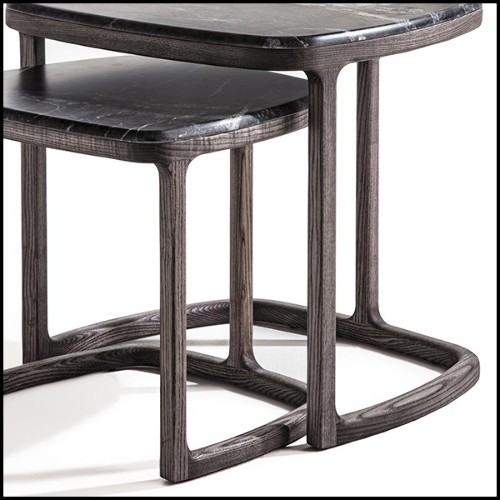 Side table set of 2 in solid ashwood in stained coffee finish with marble top 163-Asher Set of 2