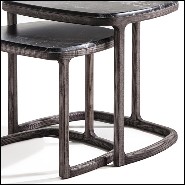Side table set of 2 in solid ashwood in stained coffee finish with marble top 163-Asher Set of 2