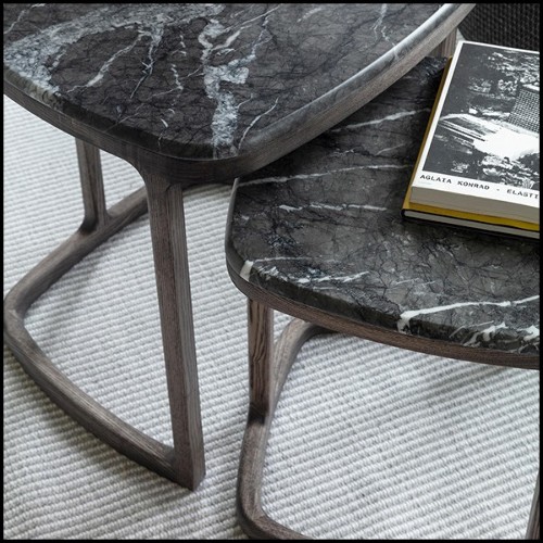 Side table set of 2 in solid ashwood in stained coffee finish with marble top 163-Asher Set of 2