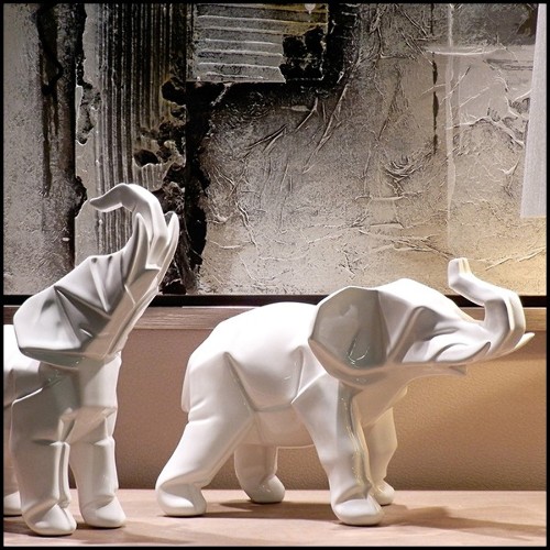 Sculptures all in white ceramic 195-elephants set of 2