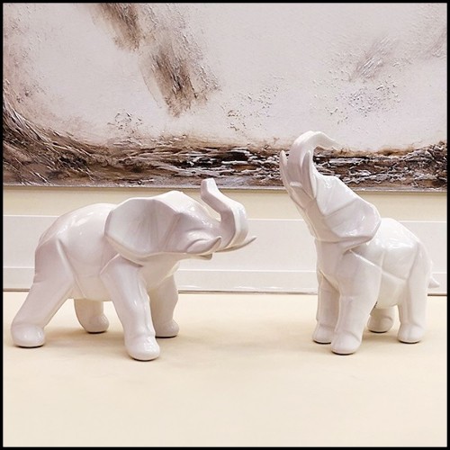 Sculptures all in white ceramic 195-elephants set of 2