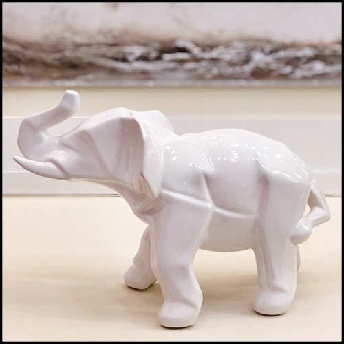 Sculptures all in white ceramic 195-elephants set of 2