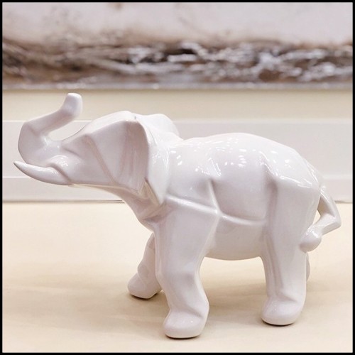 Sculptures en céramique blanche 195-elephants set of 2