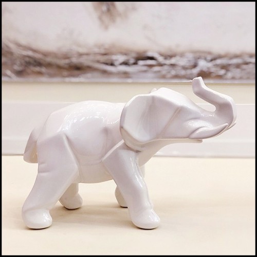 Sculptures all in white ceramic 195-elephants set of 2