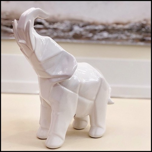 Sculptures all in white ceramic 195-elephants set of 2