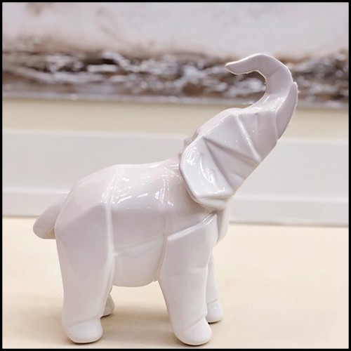 Sculptures all in white ceramic 195-elephants set of 2