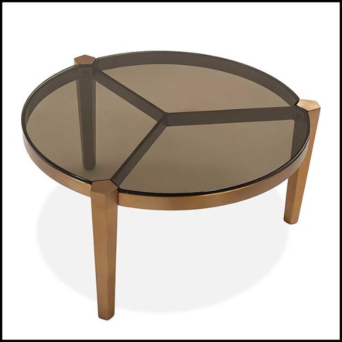 Table basse avec structure en acier finition bronze avec plateau en verre fumé 162-Evoca