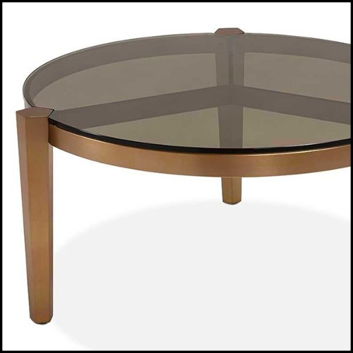 Table basse avec structure en acier finition bronze avec plateau en verre fumé 162-Evoca