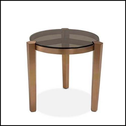 Side Table in bronzage finish and with smocked glass top 162-Evoca