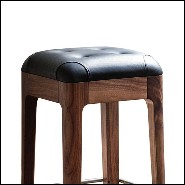 Bar stool in solid walnut wood with stainless steel footrest and covered with black genuine leather 163-Leon