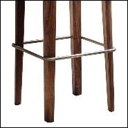 Bar stool in solid walnut wood with stainless steel footrest and covered with black genuine leather 163-Leon