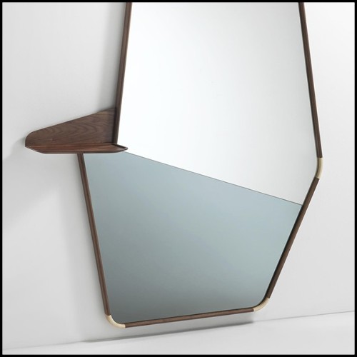 Miroir avec cadre en noyer massif avec inserts en érable et miroir en verre clair et miroir en verre fumé 163-Shelfy Walnut