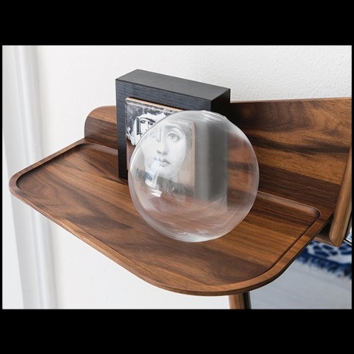 Miroir avec cadre en noyer massif avec inserts en érable et miroir en verre clair et miroir en verre fumé 163-Shelfy Walnut