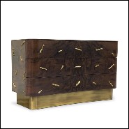 Chest of drawers in solid walnut veneer with polished brass details and brushed aged brass base 155-Tarius