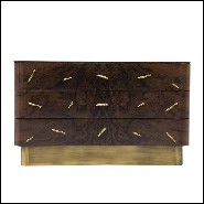 Chest of drawers in solid walnut veneer with polished brass details and brushed aged brass base 155-Tarius