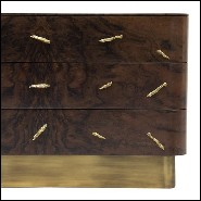 Chest of drawers in solid walnut veneer with polished brass details and brushed aged brass base 155-Tarius