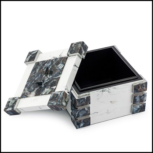 Boîte avec structure en bois peinte à la main avec inserts d'agate naturelle 162-Agate