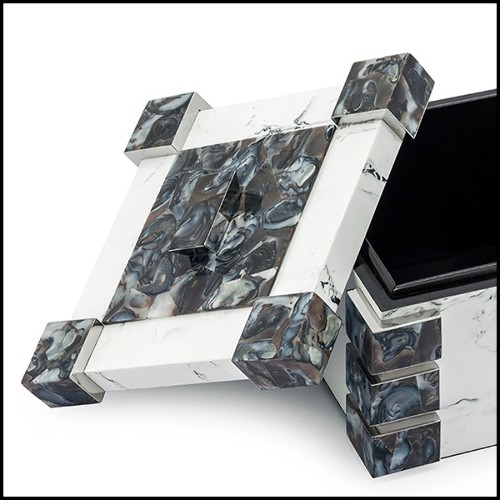 Boîte avec structure en bois peinte à la main avec inserts d'agate naturelle 162-Agate