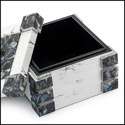 Boîte avec structure en bois peinte à la main avec inserts d'agate naturelle 162-Agate