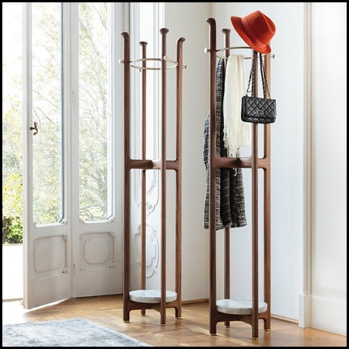 Porte-manteaux en noyer massif avec laiton massif finition brossé et base en marbre de Carrare 163-Albert