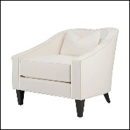 Fauteuil en acajou massif rembourré et couvert avec cuir véritable coloris ivoire 119-Becky