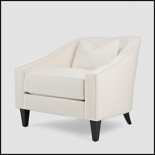 Fauteuil en acajou massif rembourré et couvert avec cuir véritable coloris ivoire 119-Becky