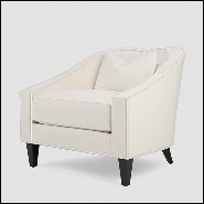 Fauteuil en acajou massif rembourré et couvert avec cuir véritable coloris ivoire 119-Becky