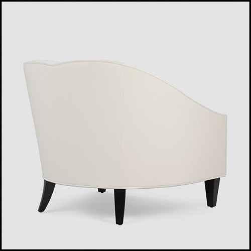 Fauteuil en acajou massif rembourré et couvert avec cuir véritable coloris ivoire 119-Becky