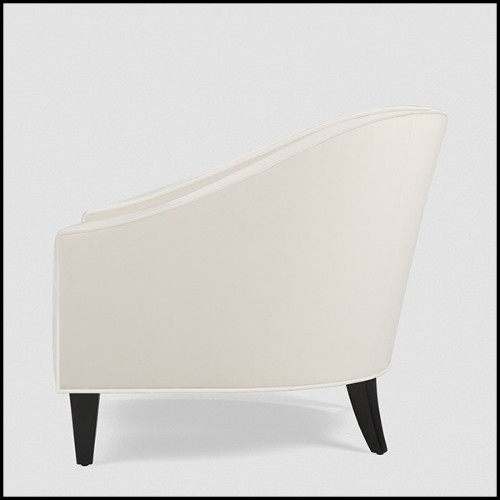 Fauteuil en acajou massif rembourré et couvert avec cuir véritable coloris ivoire 119-Becky