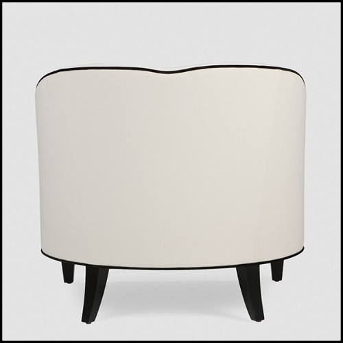 Fauteuil en acajou massif rembourré et couvert avec cuir véritable coloris ivoire 119-Becky