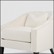 Fauteuil en acajou massif rembourré et couvert avec cuir véritable coloris ivoire 119-Becky