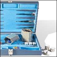 Backgammon in grained leather with nickel-plated brass details and game accessories 186-Bluesky
