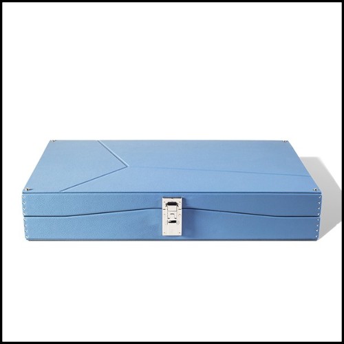 Backgammon in grained leather with nickel-plated brass details and game accessories 186-Bluesky