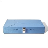 Backgammon in grained leather with nickel-plated brass details and game accessories 186-Bluesky