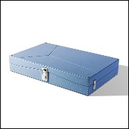 Backgammon en cuir grainé véritable avec détails en laiton plaqué nickel et accessoires de jeu 186-Bluesky