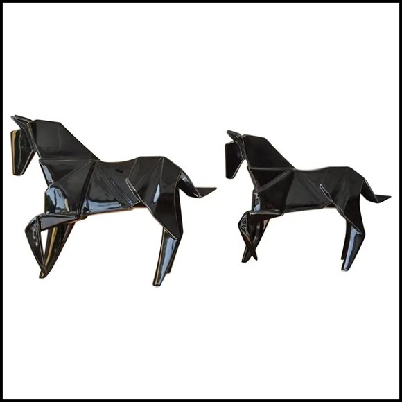 Sculpture étalons set de 2 en céramique finition noire 195-Stallion Black Set
