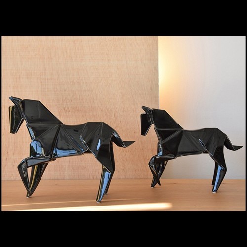 Sculpture étalons set de 2 en céramique finition noire 195-Stallion Black Set