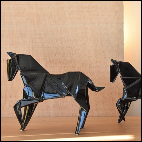 Sculpture Set of 2 in ceramic in black finish 195-Stallion Black Set