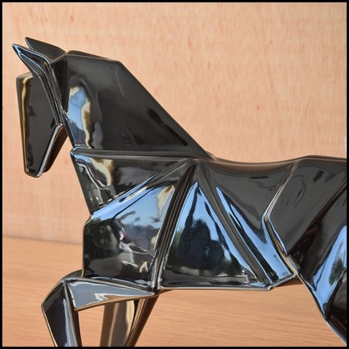 Sculpture étalons set de 2 en céramique finition noire 195-Stallion Black Set