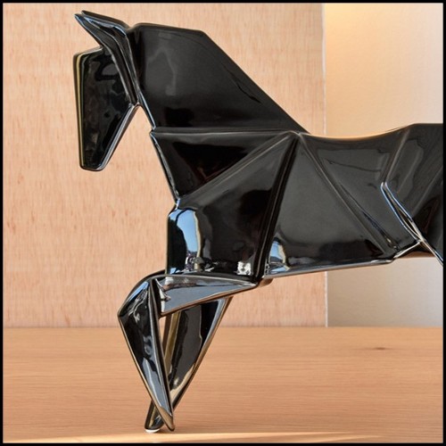 Sculpture étalons set de 2 en céramique finition noire 195-Stallion Black Set