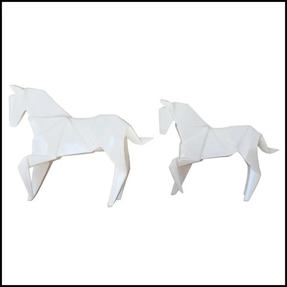 Sculpture étalons set de 2 en céramique finition blanc 195-Stallion White Set