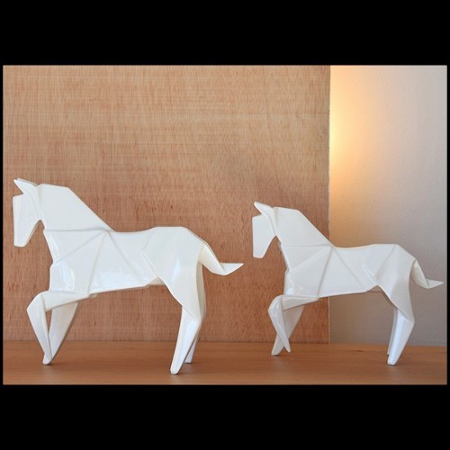 Sculpture étalons set de 2 en céramique finition blanc 195-Stallion White Set