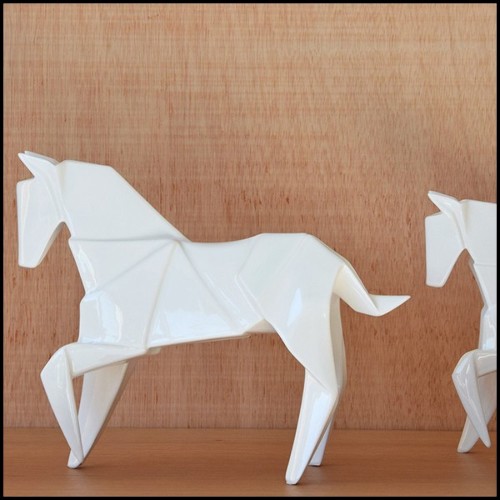 Sculpture étalons set de 2 en céramique finition blanc 195-Stallion White Set