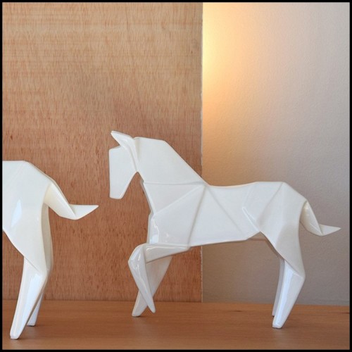 Sculpture Set of 2 in ceramic in white finish 195-Stallion White Set