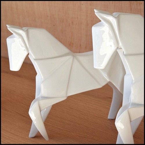 Sculpture étalons set de 2 en céramique finition blanc 195-Stallion White Set