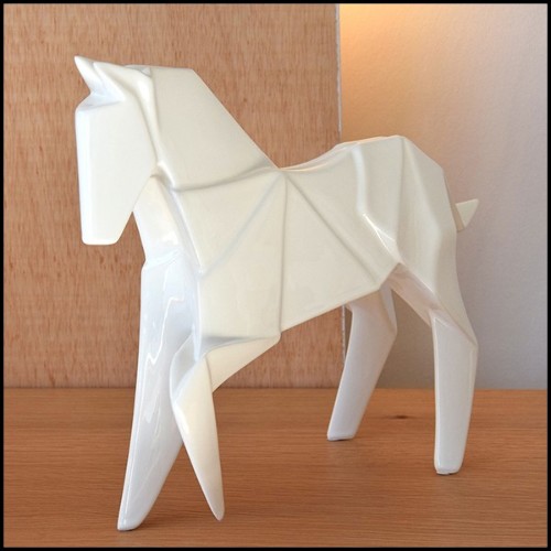 Sculpture Set of 2 in ceramic in white finish 195-Stallion White Set