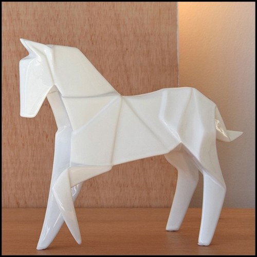Sculpture étalons set de 2 en céramique finition blanc 195-Stallion White Set