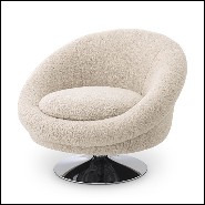 Armchair covered with bouclé cream fabric and nickel finish swivel base 24-Nemo