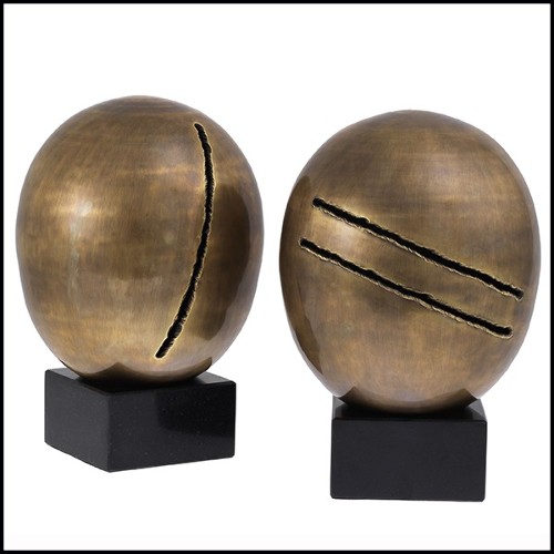Object Artistic set of 2 in vintage brass finish and with black granite structure 24-Artistic set of 2.